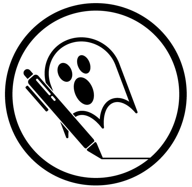 Ett litet spöke som håller en penna